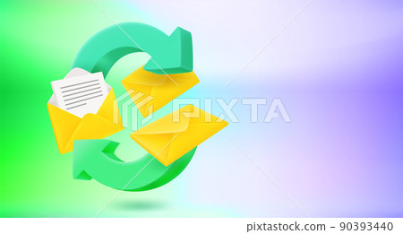 Refreshing email correspondence concept with letters. 3d vector banner with copy space 90393440