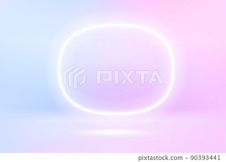 Illuminated room with round vivid neon light. Realistic vector 3d illustration Illuminated room with round vivid neon light. Realistic vector 3d illustration 90393441
