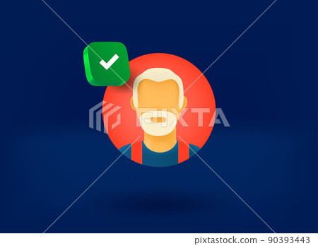 Old man avatar with checkmark icon. 3d vector illustration 90393443