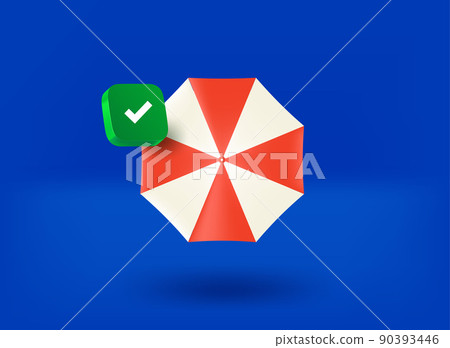 Sun umbrella with checkmark icon. 3d vector illustration Sun umbrella with checkmark icon. 3d vector illustration 90393446