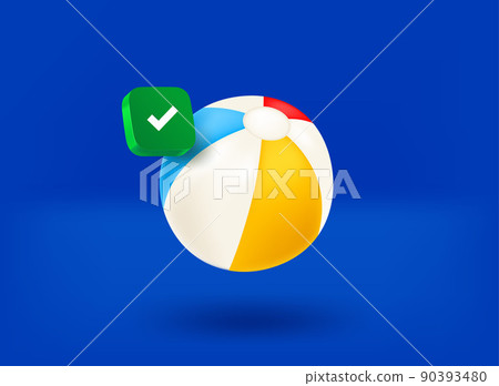 Rubber beach ball with checkmark icon. 3d vector illustration Rubber beach ball with checkmark icon. 3d vector illustration 90393480