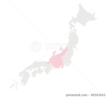 日本地圖上的中部地區由點表示 日本地圖上的中部地區由點表示 90393843