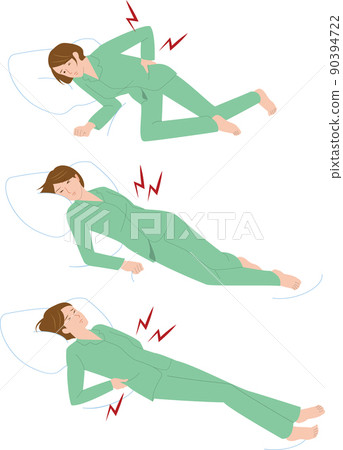 A senior woman who gets up from bed, rolls over, and has a backache when sleeping on her back A senior woman who gets up from bed, rolls over, and has a backache when sleeping on her back 90394722