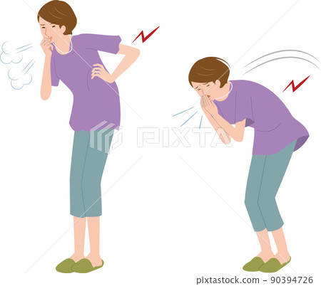 Senior woman with sneezing and coughing that hurts her flanks and back 90394726