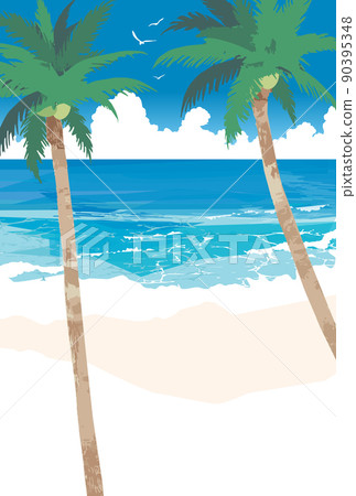 夏季海和棕櫚樹的插圖 90395348
