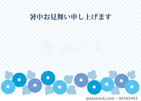 Summer greetings, morning glory, checkered pattern Summer greetings, morning glory, checkered pattern 90395403