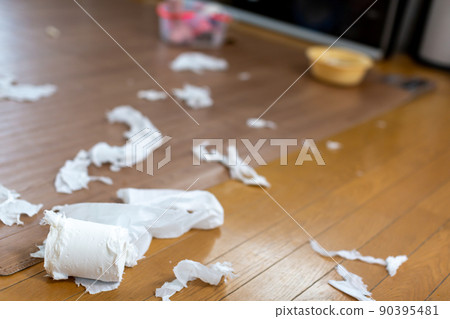 Dirty room tidying up 90395481