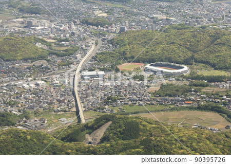 Isahaya city area aerial view 90395726