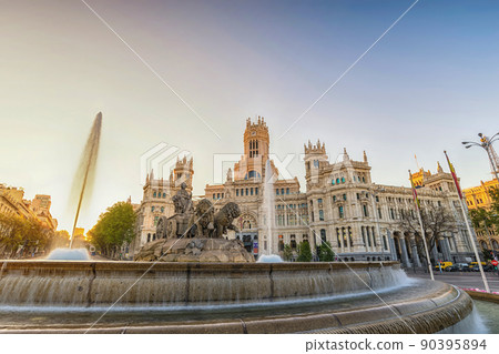 Madrid Spain, sunrise city skyline at Cibeles Fountain Town Square 90395894