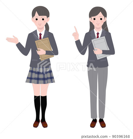 女學生在製服(裙子、休閒褲)的引導下擺姿勢 女學生在製服(裙子、休閒褲)的引導下擺姿勢 90396168