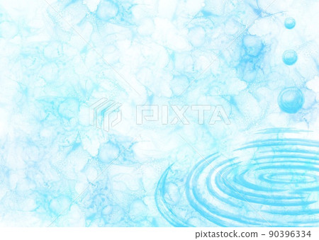 Background material (horizontal) with ripples spread on the cool light blue water surface with alcohol ink 90396334
