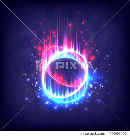 Glowing swirl light effect. Magic abstract frame. Power energy of circular element. Luminous sci-fi. Shining neon lights cosmic. Futuristic swirl universe trail effect. Glitch, rays  and flame 90396492