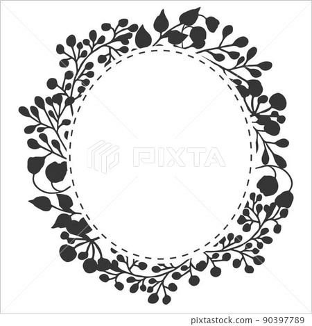 Oval floral doodle fram isolated white background Oval floral doodle fram isolated white background 90397789