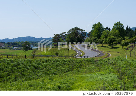 Beautiful scenery of Hiruyama Plateau in Maniwa City, Okayama Prefecture, Japan Beautiful scenery of Hiruyama Plateau in Maniwa City, Okayama Prefecture, Japan 90397879