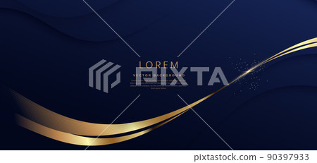 Abstract 3d dark blue background with ribbon gold lines curved wavy sparkle with copy space for text. Luxury style template design. Abstract 3d dark blue background with ribbon gold lines curved wavy sparkle with copy space for text. Luxury style template design. 90397933