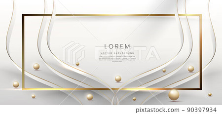 Abstract 3d gold curved white ribbon on grey background with bll lighting effect and sparkle with copy space for text. Luxury frame design style. Abstract 3d gold curved white ribbon on grey background with bll lighting effect and sparkle with copy space for text. Luxury frame design style. 90397934