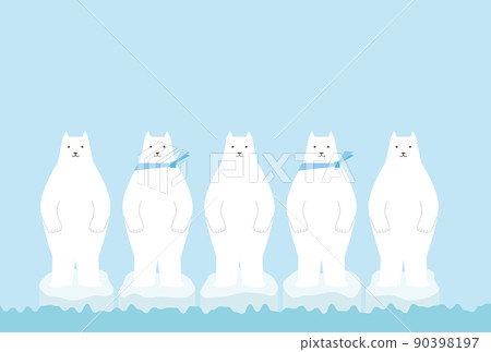 Illustration of polar bears standing side by side on ice 90398197