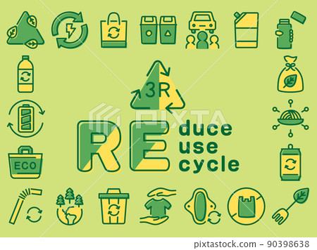 3R (Reduce, Reuse, Recycle) Colorful Icon Set - Stock Illustration