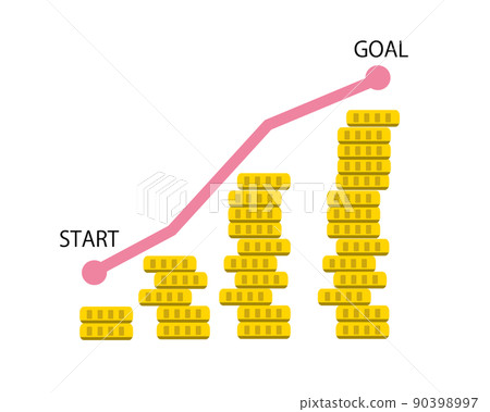 存錢開始和目標目標增加硬幣的錢積累圖 存錢開始和目標目標增加硬幣的錢積累圖 90398997