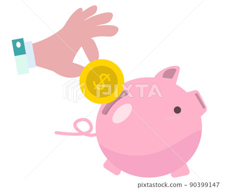 Put money in a piggy bank Coin coins Save money $ Dollar currency Foreign currency illustration Put money in a piggy bank Coin coins Save money $ Dollar currency Foreign currency illustration 90399147