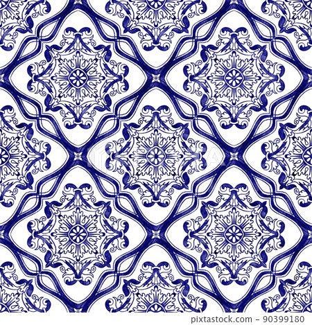Azulejo traditional Italian tiles. Dark blue… - Stock Illustration
