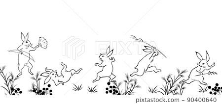 Bird and beast caricature style cute rabbit line drawing 90400640