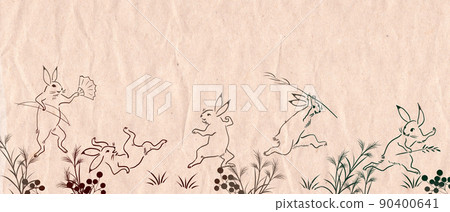 鳥獸漫畫風格可愛的兔子線條畫與背景 90400641