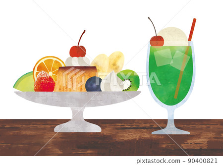 Pudding à la mode and cream soda watercolor 90400821