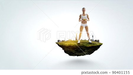 Young beautiful girl wearing fashion sports wear doing exercise Young beautiful girl wearing fashion sports wear doing exercise 90401155