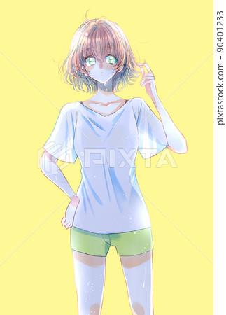 短袖和短褲背光水滴的女性 90401233