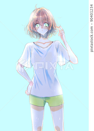 短袖和短褲背光水滴的女性 90401234