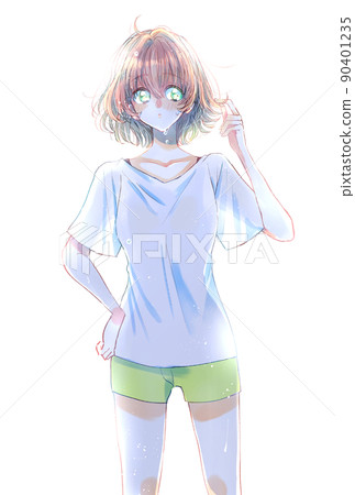 短袖和短褲背光水滴的女性 90401235