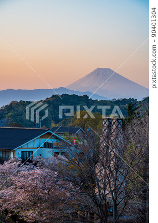 （靜岡縣）W 世界遺產，富士山在韭山反射爐夜景 90401304