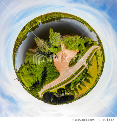 A three dimensional aerial panoramic view of place Myllykoski at river Kymijoki, Kouvola, Finland. 90401332