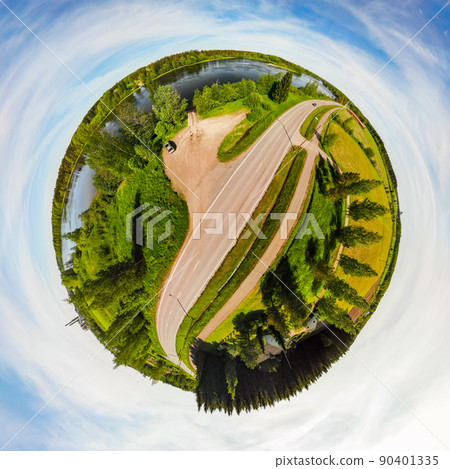 A three dimensional aerial panoramic view of place Myllykoski at river Kymijoki, Kouvola, Finland. 90401335