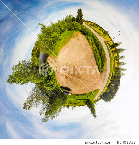 A three dimensional aerial panoramic view of place Myllykoski at river Kymijoki, Kouvola, Finland. 90401338