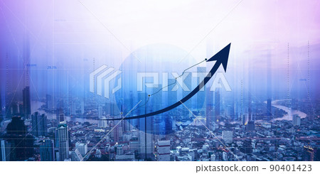 Bangkok cityscaped background with increase business finance graph growth. Bangkok cityscaped background with increase business finance graph growth. 90401423