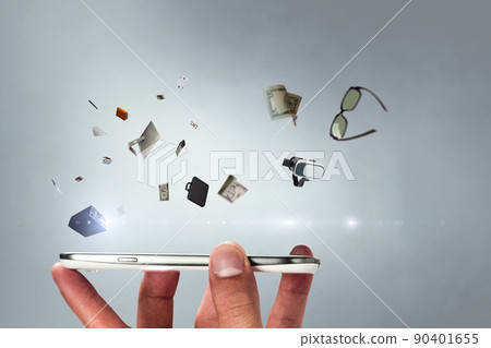 Smartphone and books . Mixed media 90401655