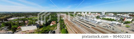 Aerial panoramic view of Kouvola railway station and city center. Aerial panoramic view of Kouvola railway station and city center. 90402282