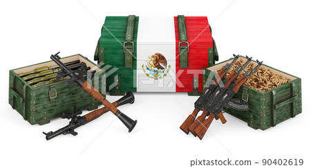Weapons, military supplies in Mexico, concept. 3D rendering 90402619