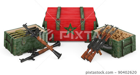 Weapons, military supplies in Morocco, concept. 3D rendering Weapons, military supplies in Morocco, concept. 3D rendering 90402620