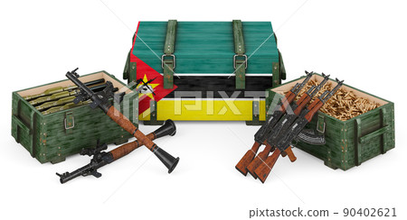 Weapons, military supplies in Mozambique, concept. 3D rendering 90402621