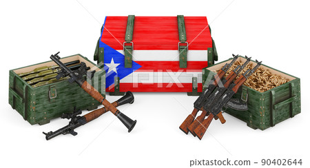 Weapons, military supplies in Puerto Rico, concept. 3D rendering 90402644