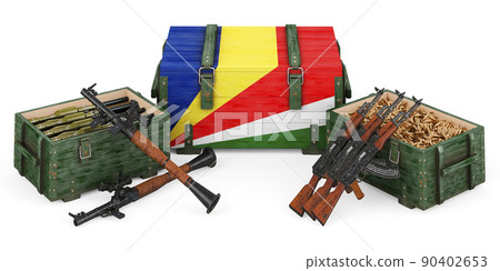 Weapons, military supplies in Seychelles, concept. 3D rendering Weapons, military supplies in Seychelles, concept. 3D rendering 90402653