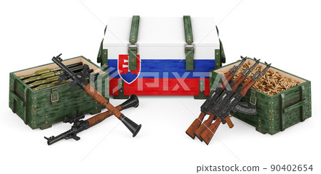 Weapons, military supplies in Slovakia, concept. 3D rendering Weapons, military supplies in Slovakia, concept. 3D rendering 90402654