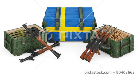 Weapons, military supplies in Sweden, concept. 3D rendering 90402662