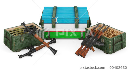 Weapons, military supplies in Uzbekistan, concept. 3D rendering Weapons, military supplies in Uzbekistan, concept. 3D rendering 90402680