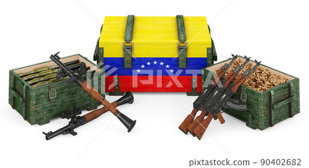 Weapons, military supplies in Venezuela, concept. 3D rendering Weapons, military supplies in Venezuela, concept. 3D rendering 90402682