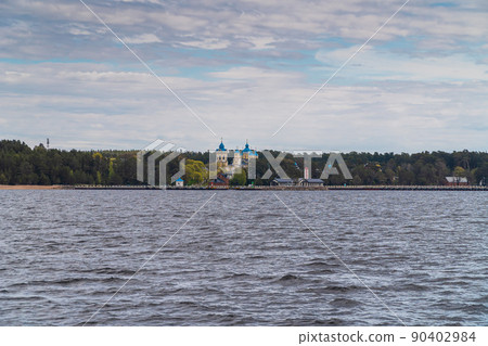 Russia. Leningrad region. May 29, 2022. View of the Nativity of the Theotokos Monastery from Lake Ladoga. 90402984