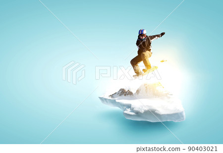 Snowboarder and Alps landscape . Mixed media 90403021